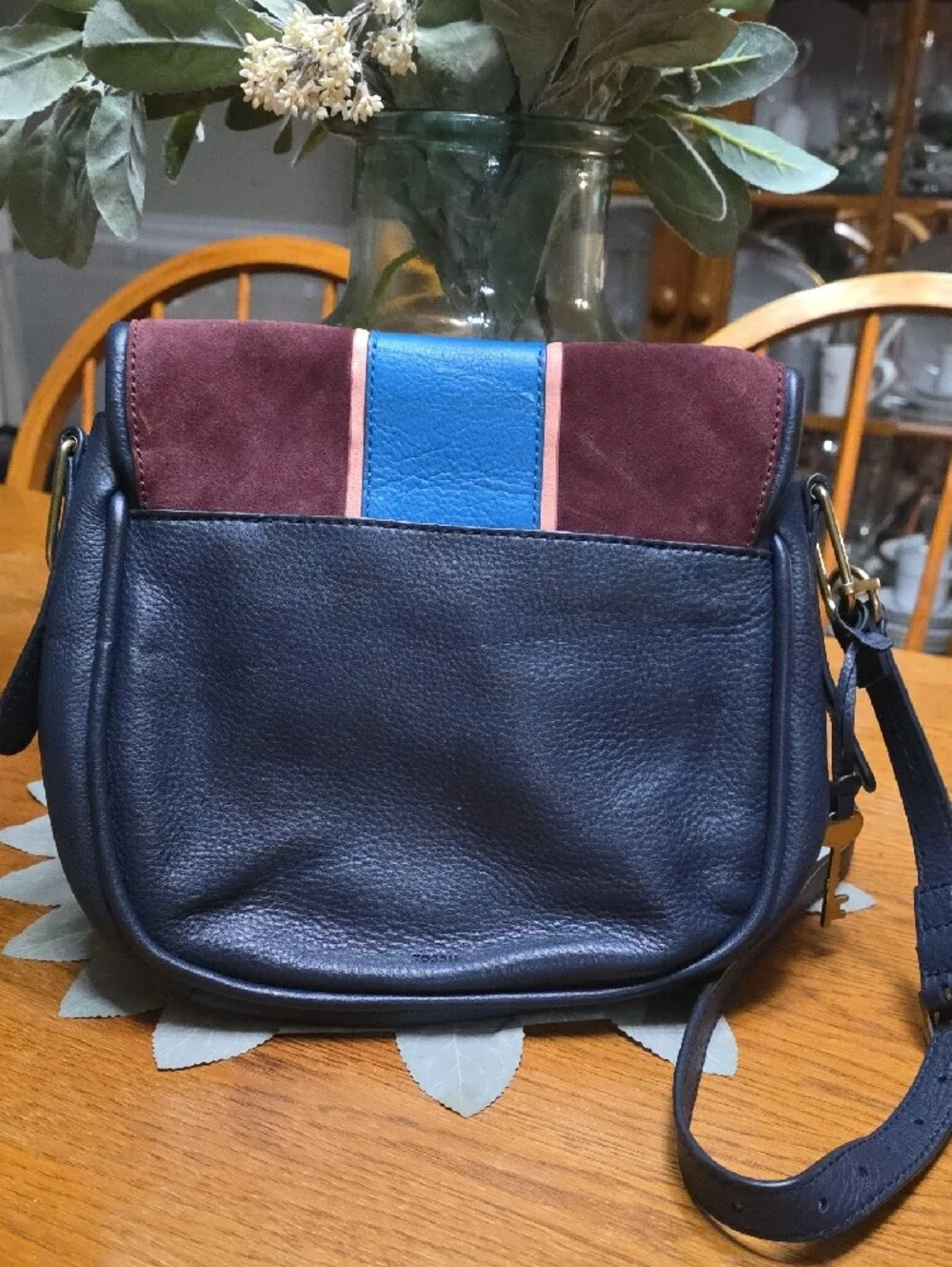 Fossil Women's Colorblock Leather & Suede Crossbody Bag - Blue/Burgundy